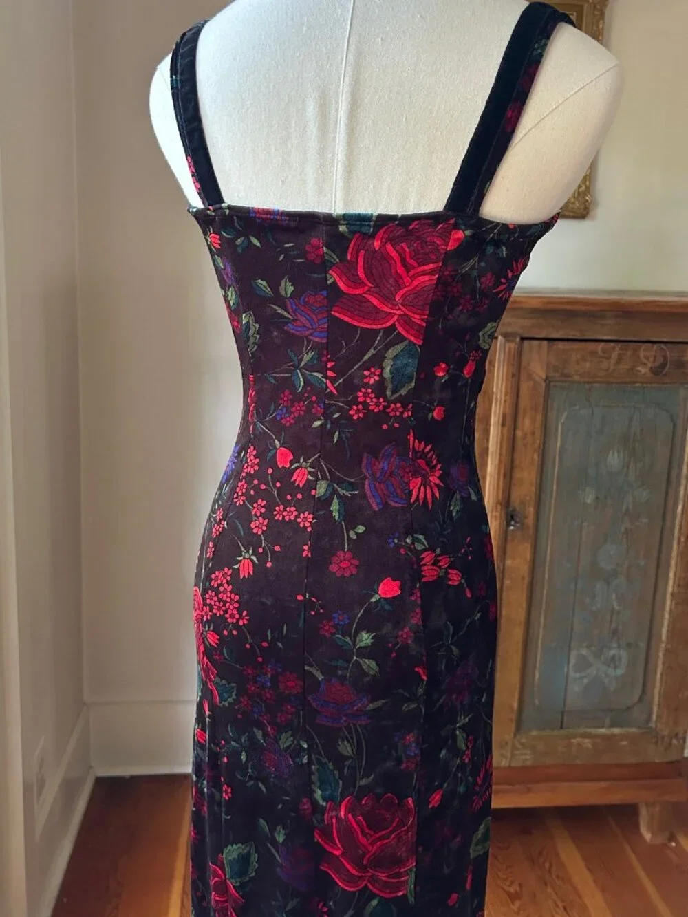 Vintage Betsey Johnson New York Velvet Floral Maxi Dress - Picture 4 of 8